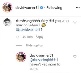 David Warner responds Instagram