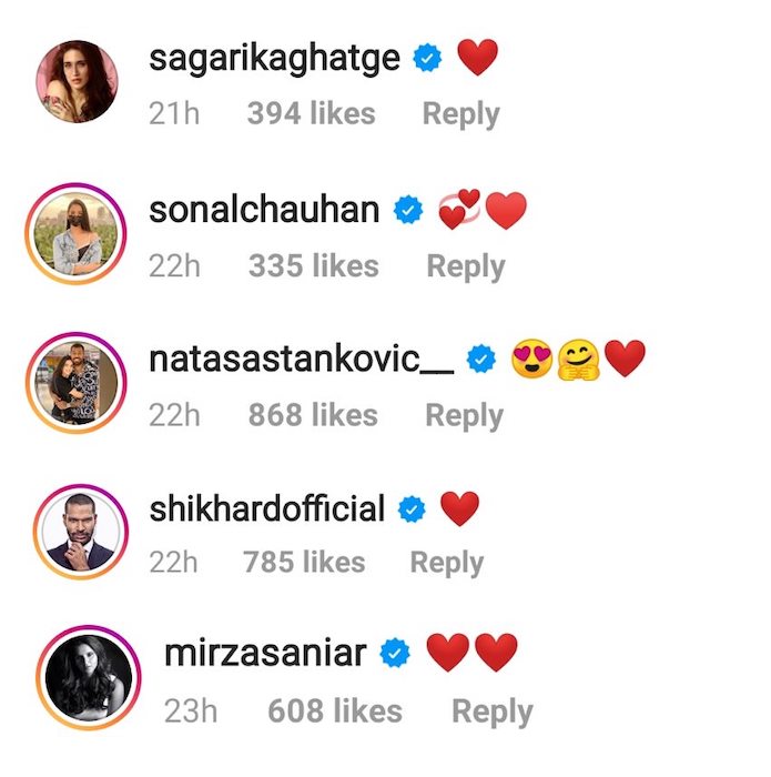 Sagarika, Sonal, Sania and others comment on Hardik post