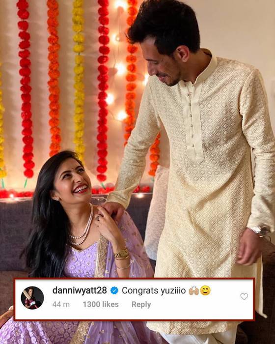 Danni Wyatt comment on Yuzvendra Chahal and Dhanashree Verma post