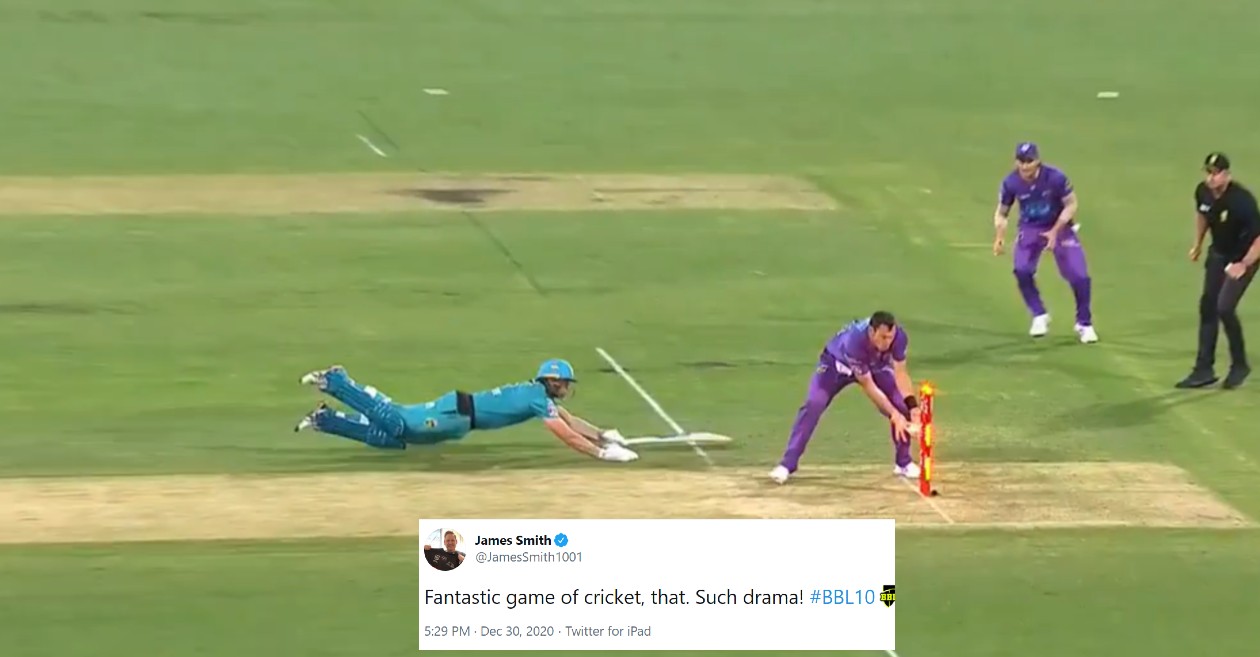 Twitter erupts after Hobart Hurricanes beat Brisbane Heat in the last ball drama at the Gabba