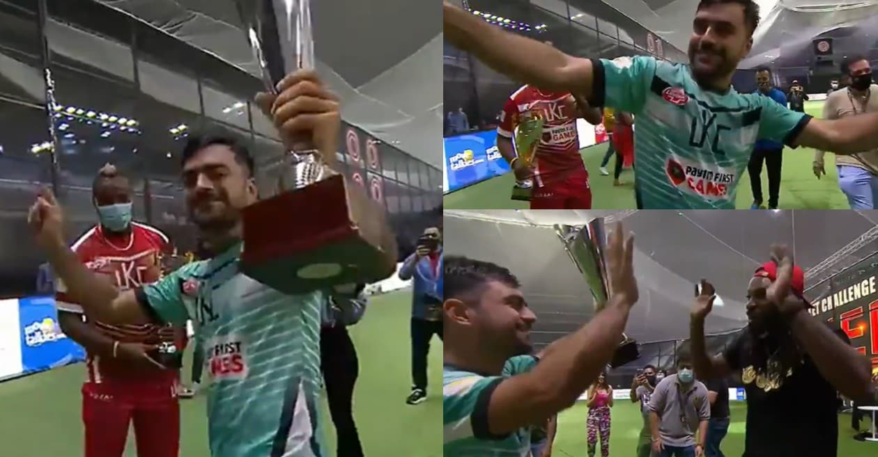 Rashid Khan dances after winning UKC trophy