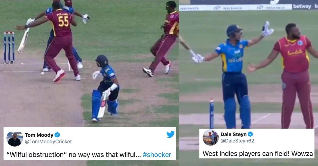 WI vs SL: Cricketing world reacts to Danushka Gunathilaka given out obstructing the field