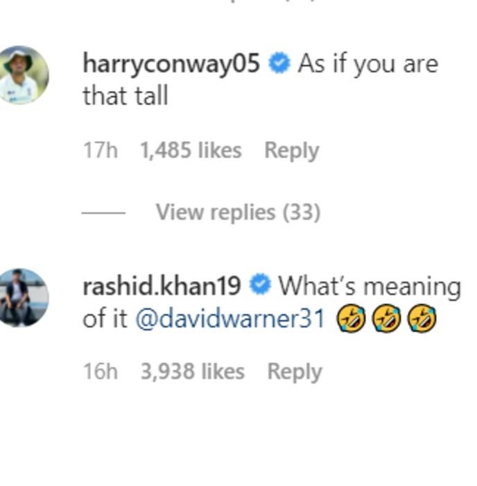 Rashid Khan and Harry Conway reactions on post