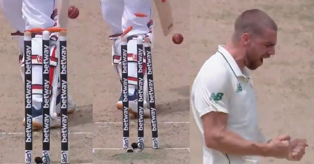 WI vs SA: WATCH – Anrich Nortje cleans up Shai Hope with a ripper in the first Test