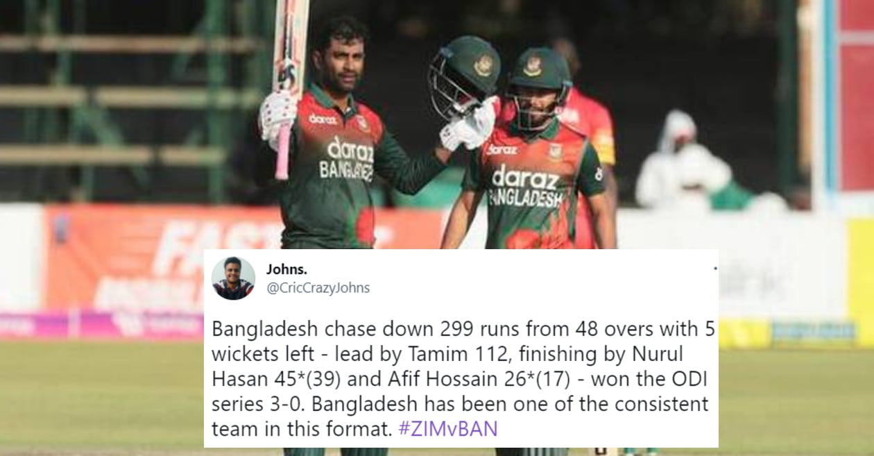 Twitter reactions: Tamim Iqbal’s scintillating ton steers Bangladesh to ODI series sweep on Zimbabwe