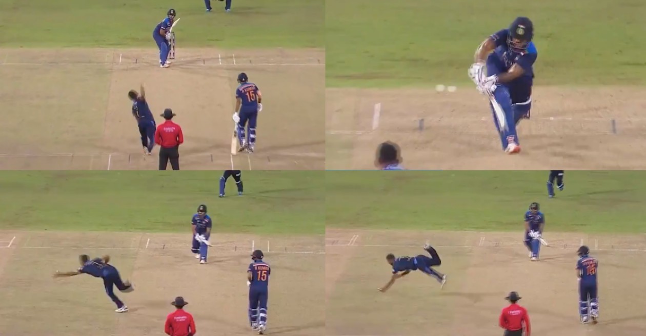 WATCH: Dasun Shanaka takes a one-handed stunner to dismiss Nitish Rana in SL vs IND 3rd T20I