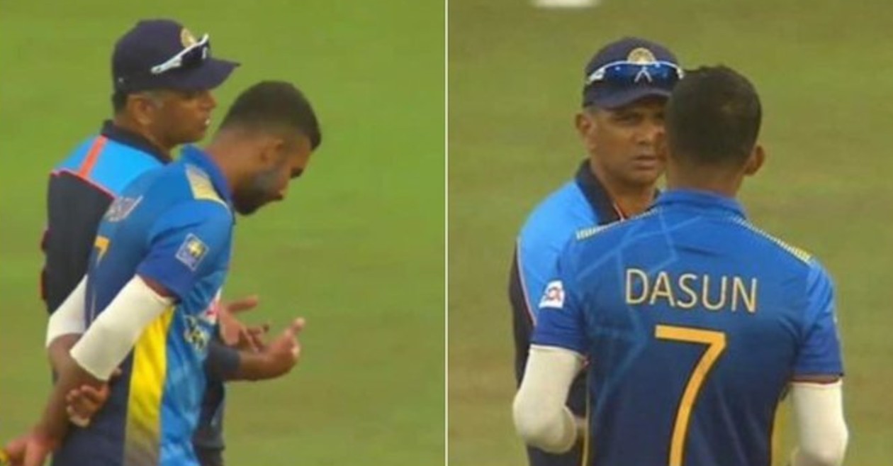 Rahul Dravid talking to Dasun Shanaka during 3rd ODI