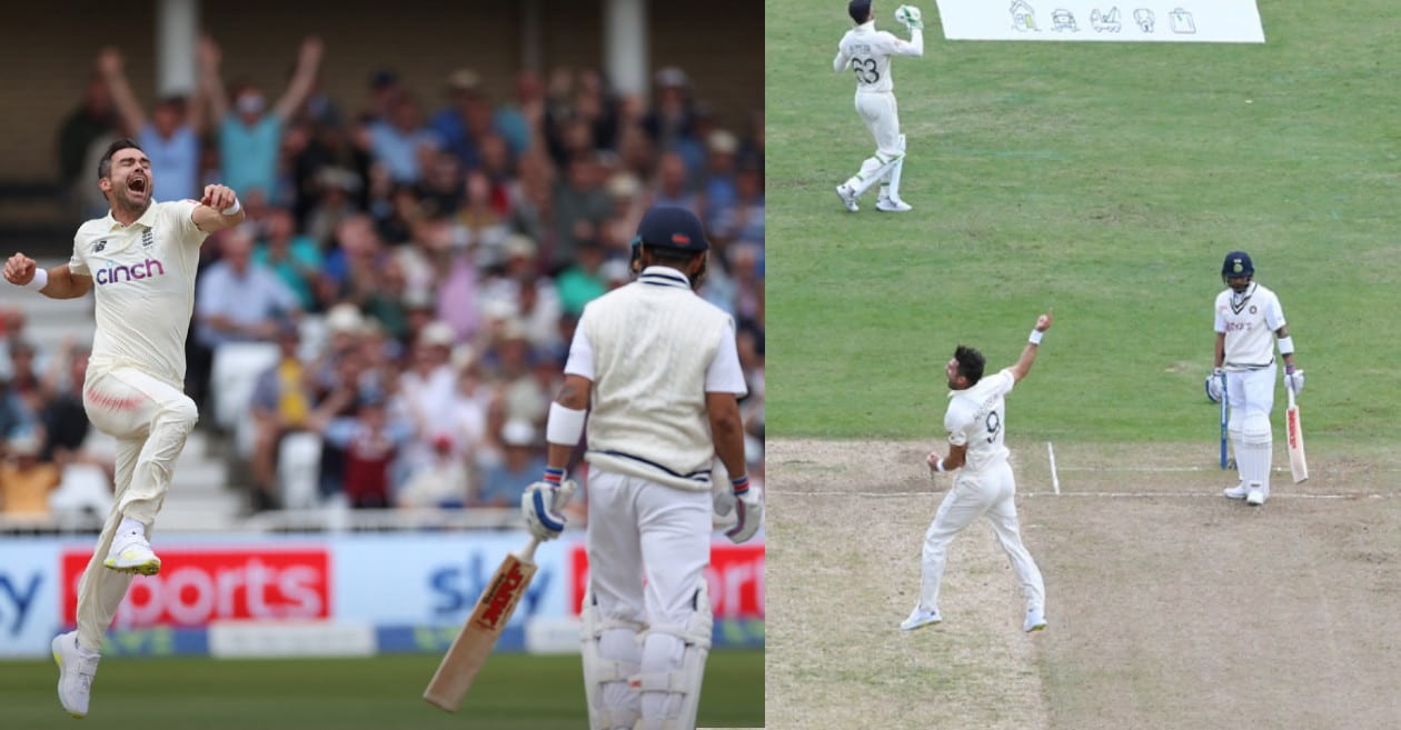 James Anderson celebrates after getting Virat Kohli for a golden duck in Nottingham Test