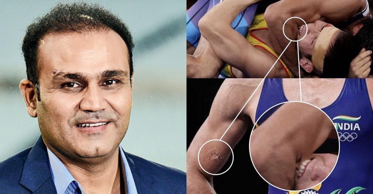 Virender Sehwag slams wrestler Nurislam Sanayev over nasty bite on Ravi Dahiya’s arm in semi-final bout