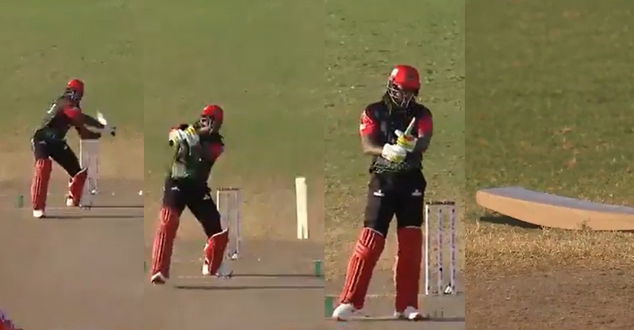 WATCH: Chris Gayle’s bat breaks into two pieces during the semi-final clash in CPL 2021