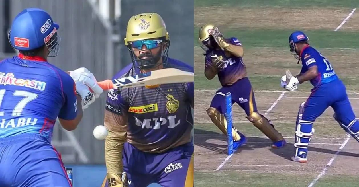 Rishabh Pant almost hits Dinesh Karthik on his head in IPL 2021