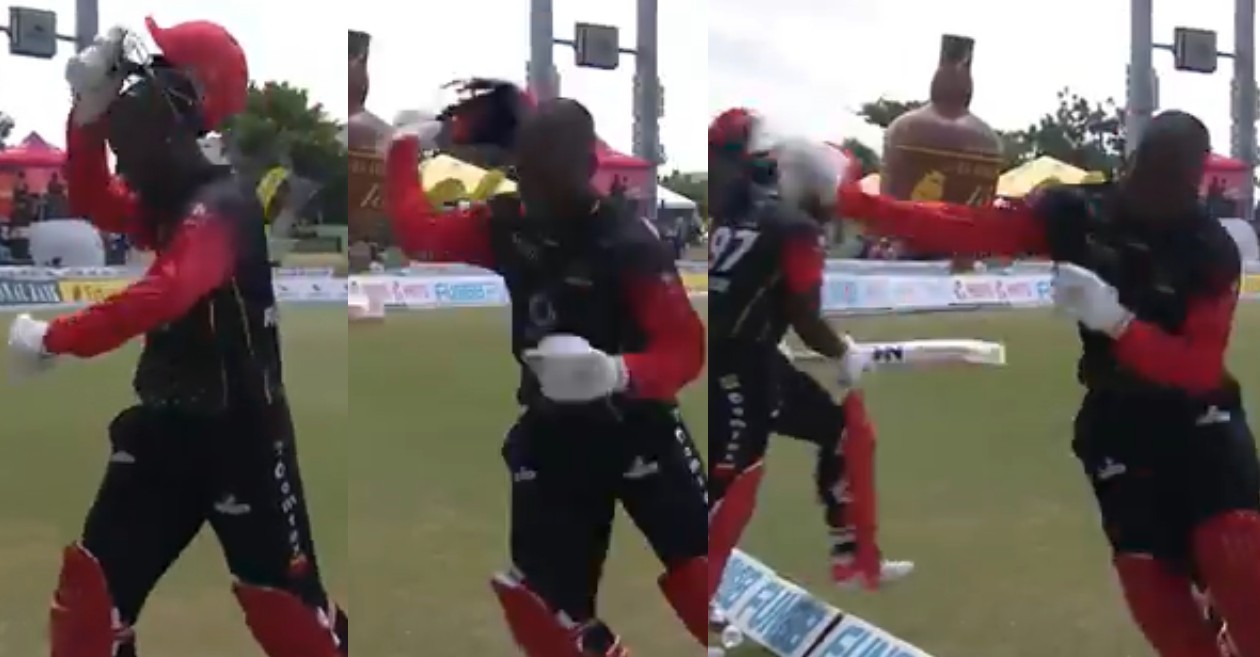 Shane Rutherford threw away his helmet after being run-out in CPL 2021