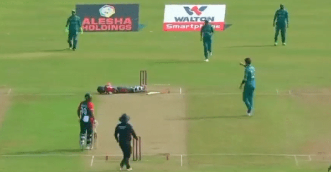 WATCH: Shaheen Afridi injures Bangladesh batter Afif Hossain with a powerful throw after being hit for six