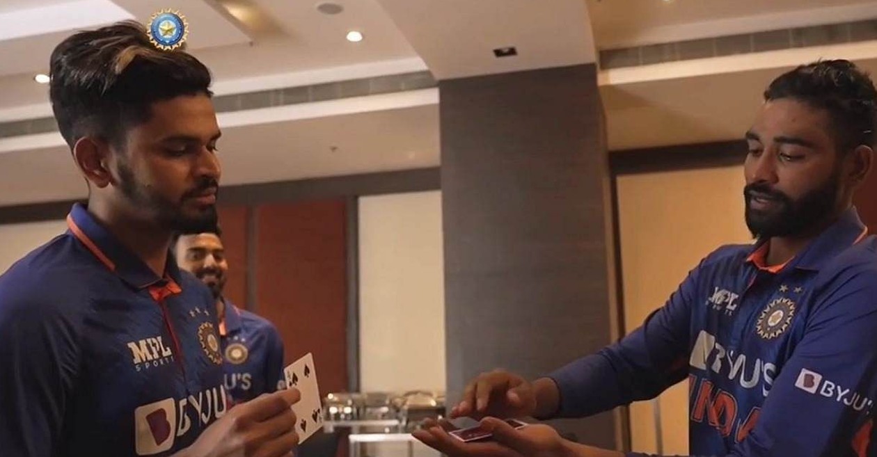 WATCH: Shreyas Iyer leaves Mohammed Siraj stunned with a card trick