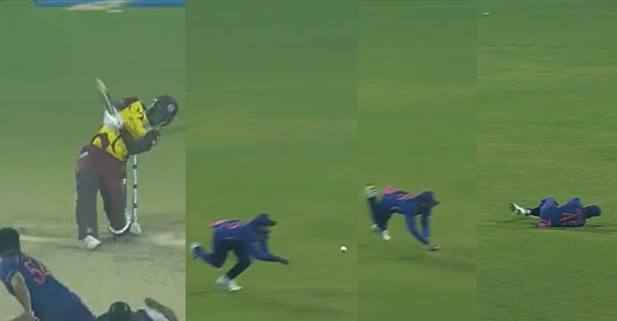 Rohit Sharma takes a fine catch to dismiss Dominic Drakes