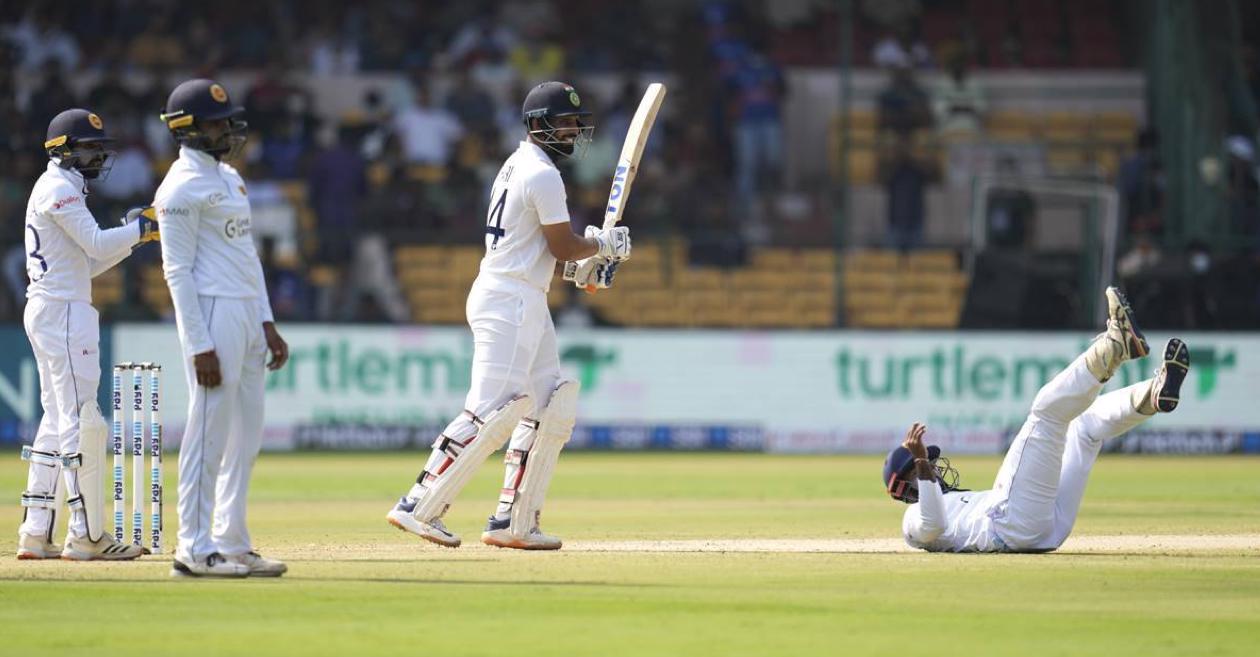 Hanuma Vihari in action during the Bengaluru Test