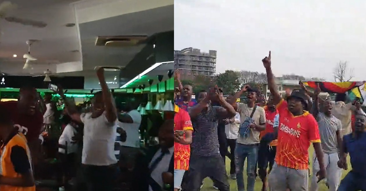 Fans celebrate after Zimbabwe's win over Pakistan