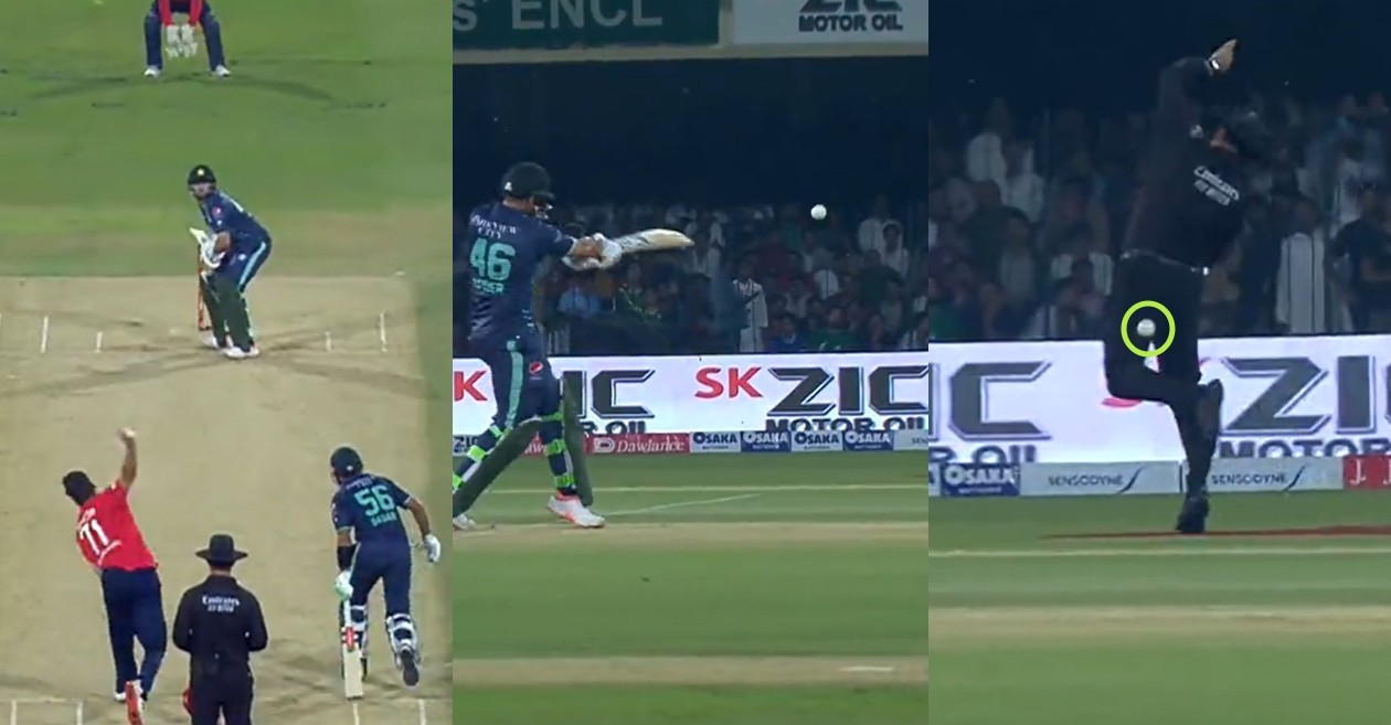 Haider Ali hits umpire Aleem Dar during Pakistan vs England 6th T20I