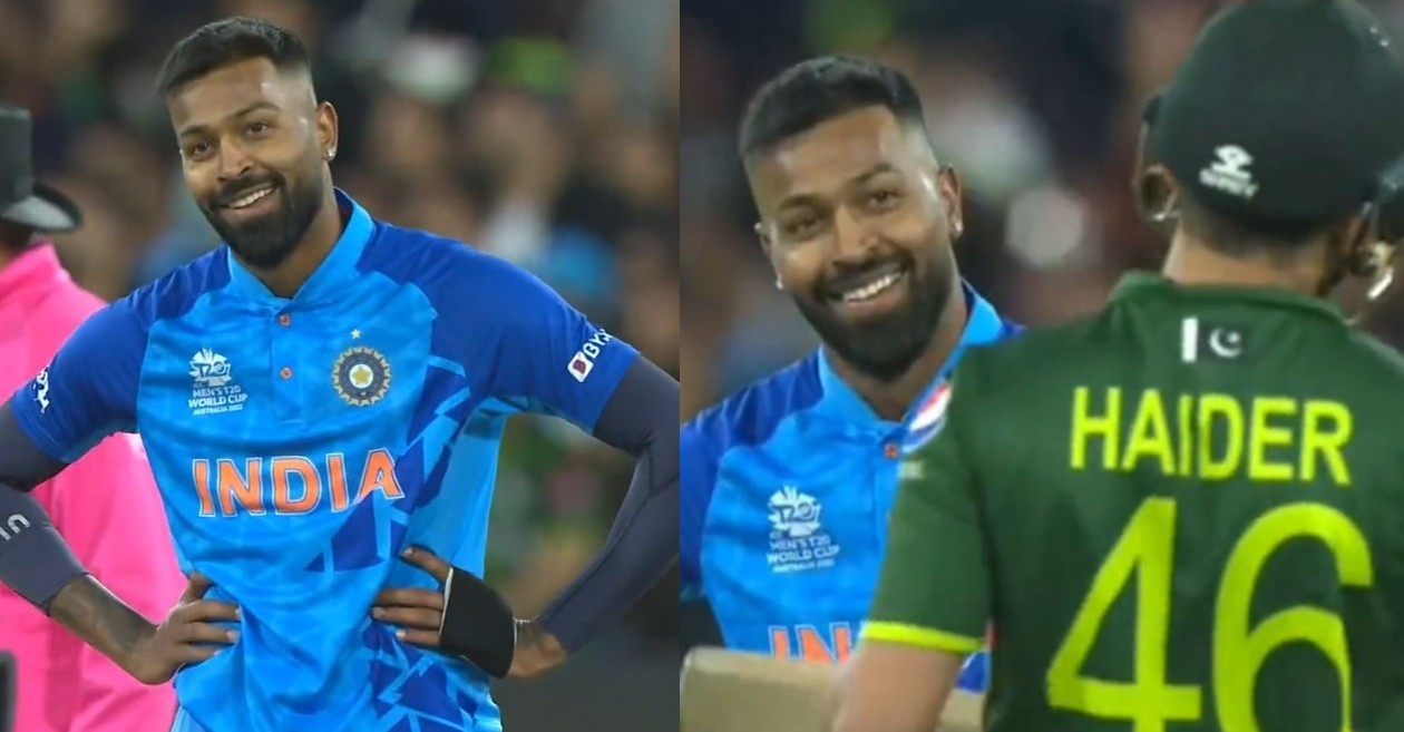 Hardik Pandya smiles after dismissing Haider Ali