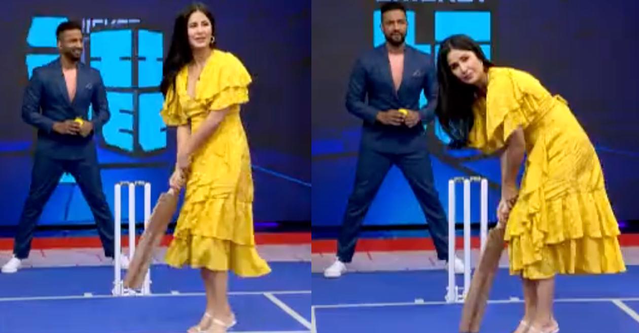 WATCH: Katrina Kaif flaunts her batting skills; hits a six off Harbhajan Singh