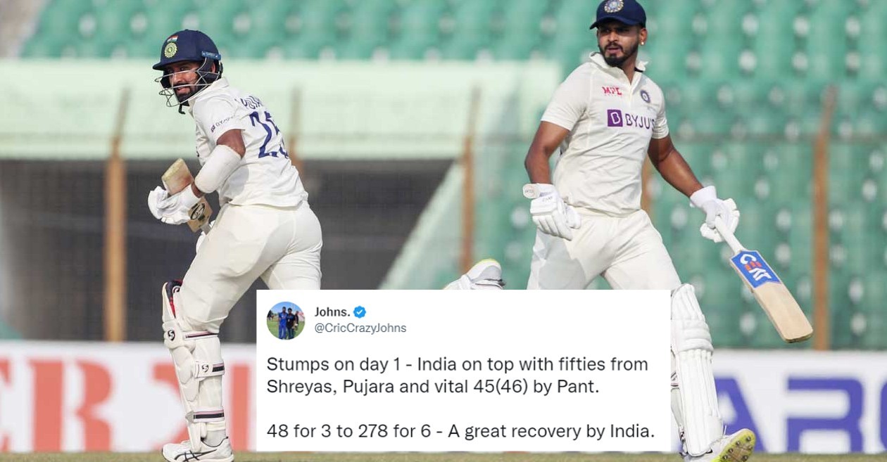 Twitter reactions: Shreyas Iyer, Cheteshwar Pujara lead India fightback on Day 1 of 1st Test versus Bangladesh