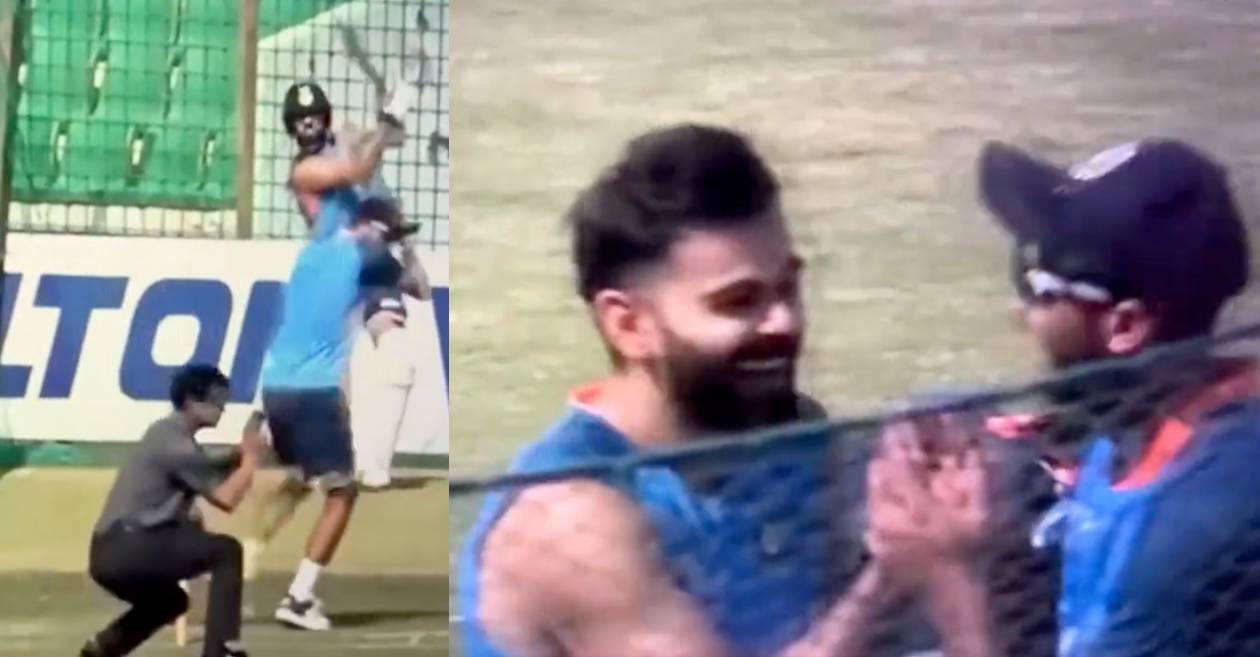 WATCH: Virat Kohli shares a laugh with Axar Patel after smashing him in the nets