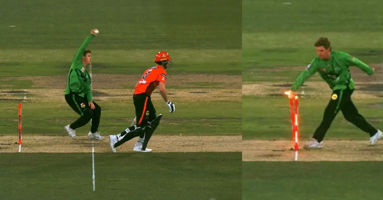 Adam Zampa attempts a run-out at non-strikers' end in BBL_12