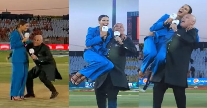 WATCH: Danny Morrison hilariously lifts Erin Holland in his lap during the live coverage of PSL 2023