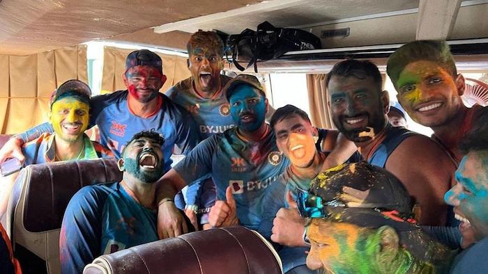 Team India celebrate Holi