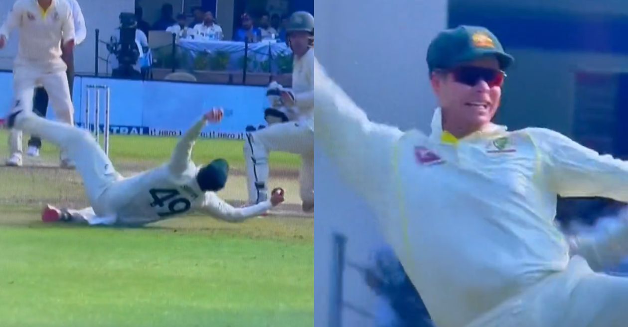 Steve Smith takes a stunning catch in the third test against India