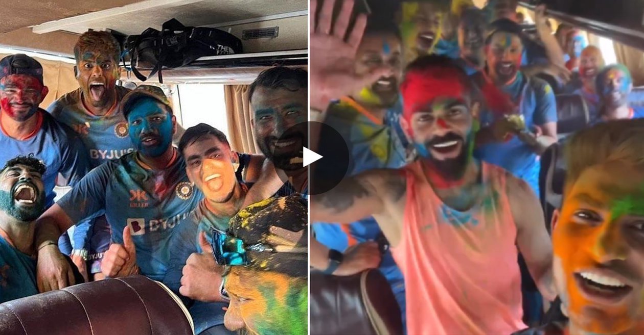 WATCH: Team India celebrate Holi in Ahmedabad ahead of 4th Test against Australia – NewsEverything Cricket