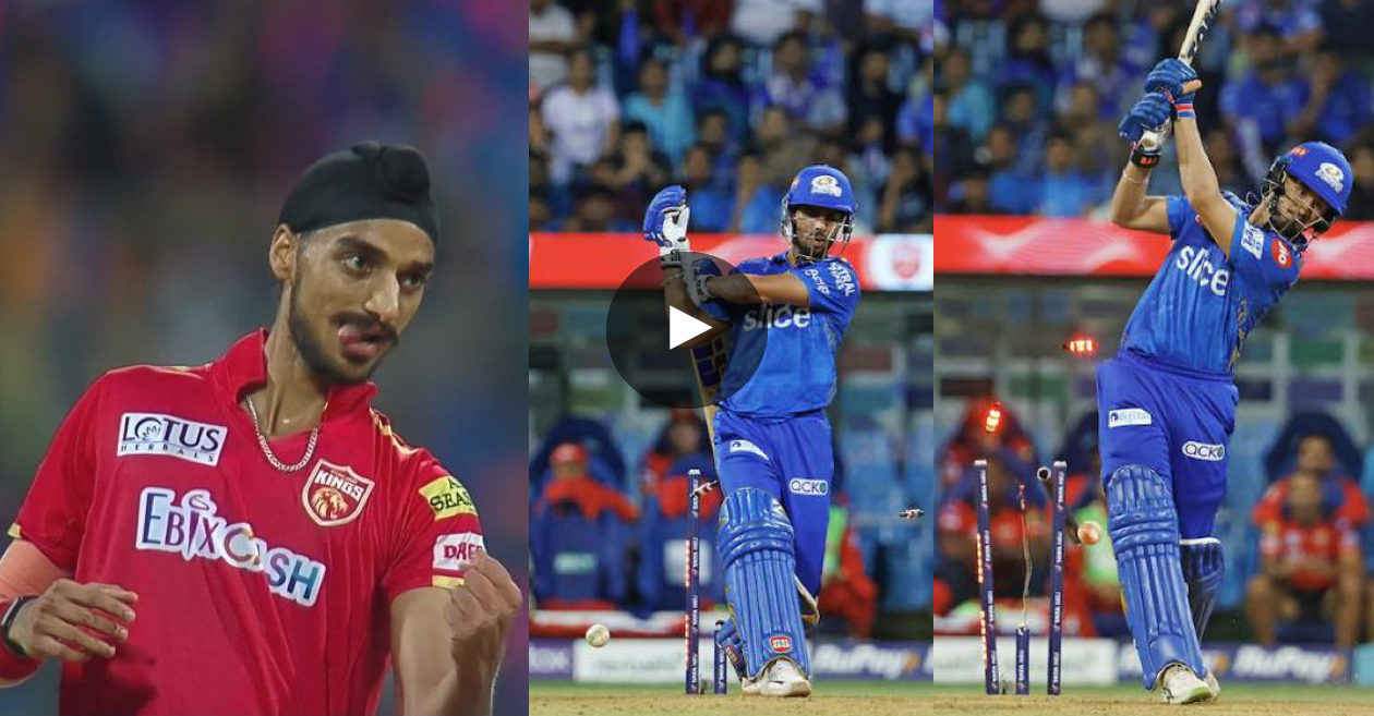 IPL 2023 VIDEO PBKS pacer Arshdeep Singh breaks middle stump in back-to-back deliveries against MI; costs BCCI lakhs Cricket Times