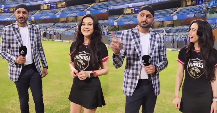 WATCH: Harbhajan Singh and Preity Zinta indulge in a cute banter after the MI vs PBKS match in IPL 2023
