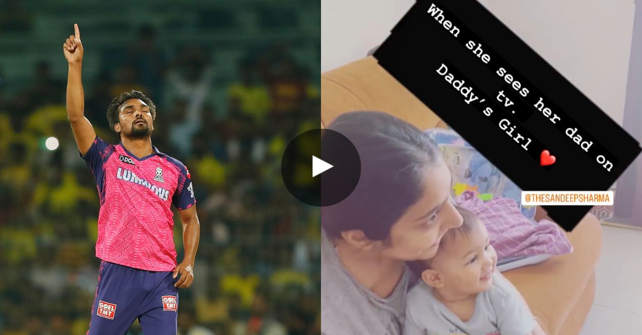 IPL 2023 WATCH Sandeep Sharmas little daughter reacts cutely after seeing her father on TV during CSK vs RR match Cricket Times