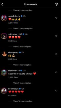 Comments on KL Rahul's Instagram post