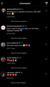 Comments on KL Rahul's Instagram post