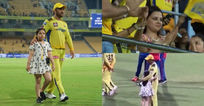 IPL 2023 [WATCH]: MS Dhoni’s daughter Ziva cheers alongside mother Sakshi and celebrates CSK’s win by hugging her father
