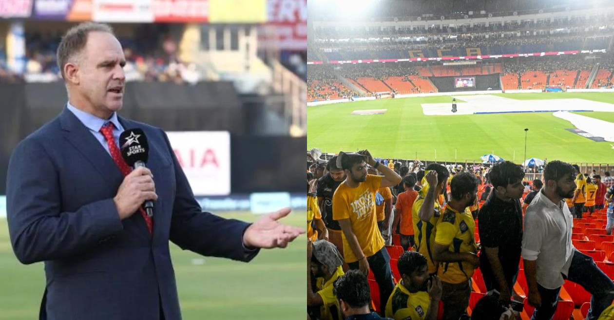 Matthew Hayden and spectators at the Narendra Modi Stadium