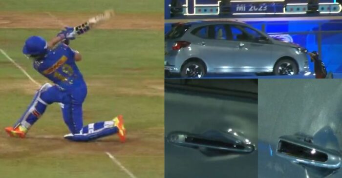 IPL 2023 [WATCH]: Nehal Wadhera’s six leaves dent on a car during MI vs RCB clash in Wankhede