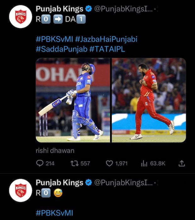 Punjab Kings tweet for Rohit Sharma