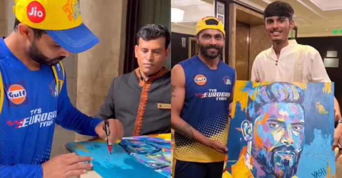 IPL 2023 [WATCH]: A fan’s painting impresses Ravindra Jadeja as he gives an autograph and poses for a picture