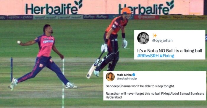“It’s not a no ball it’s a fixing ball”: Twitter erupts as Sandeep Sharma steps over the line in dramatic RR vs SRH clash at IPL 2023