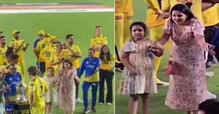 Sakshi insists MS Dhoni to leave the IPL trophy and hug her in an unseen video clip