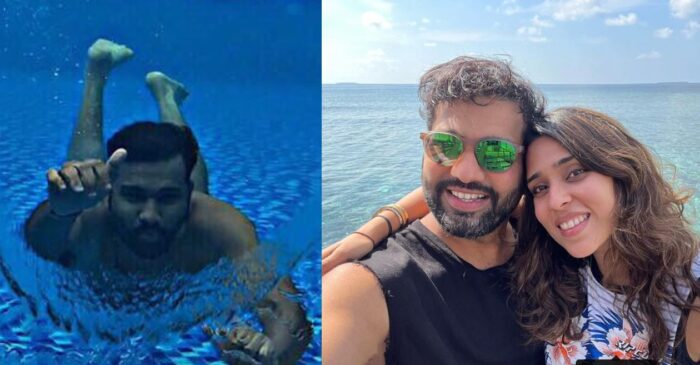 Rohit Sharma jumps in water to save his wife’s mobile phone
