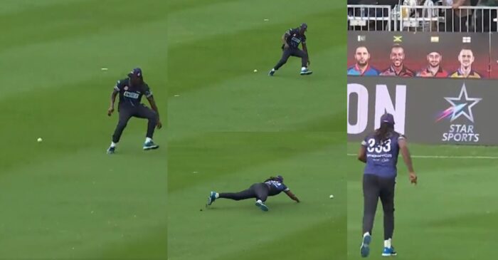 WATCH: Chris Gayle hilariously falls and concedes a boundary in the opening game of GT20 Canada 2023