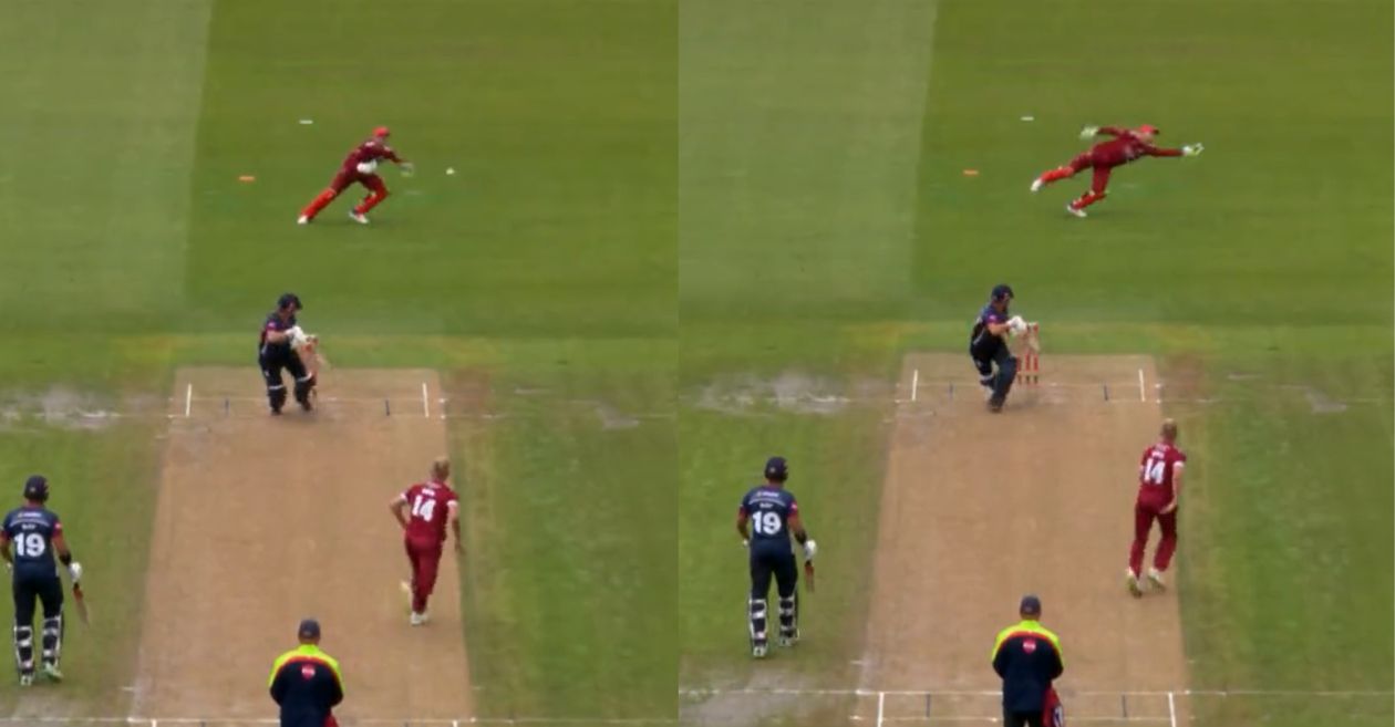 WATCH: Lancashire’s Jos Buttler takes a one-handed stunner against Northamptonshire in T20 Blast 2023