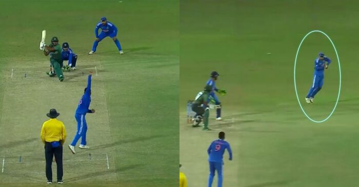 WATCH: Riyan Parag takes a smart catch against Bangladesh; mocks the batter with his wild celebration