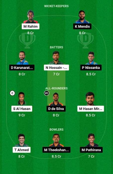 BAN vs SL Dream11 Team for today's match