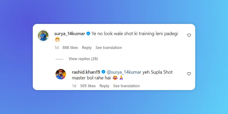 Funny exchange between Rashid Khan and Suryakumar Yadav