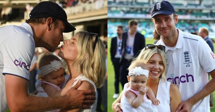 England’s Stuart Broad enjoys a fairy-tale end to his career by celebrating with partner Mollie King and daughter Annabella